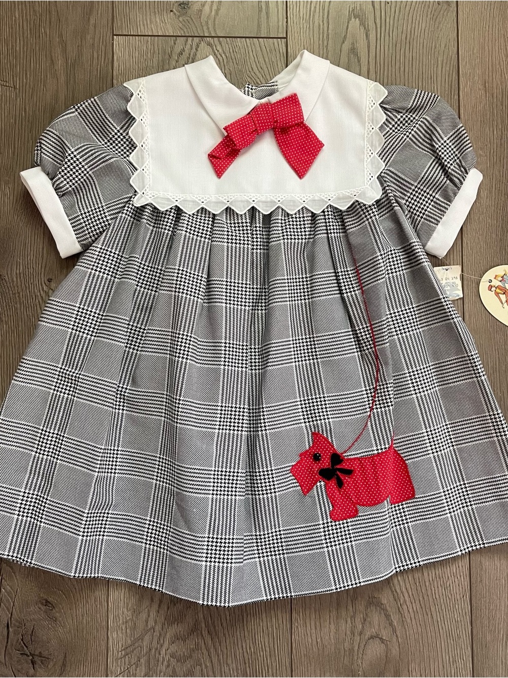 NWT Vintage Bonnie Jean Scottie Scotty Dog Leash Girls 6 Plaid Dress